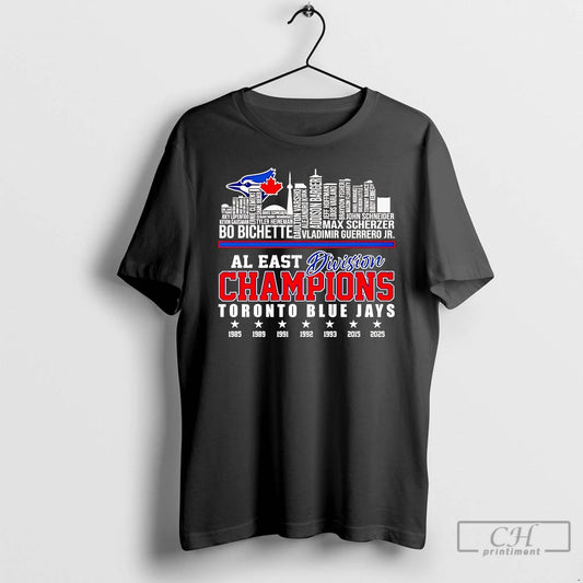 Classic Toronto Blue Jays 2025 Al East Division Champions Players Names Skyline T Shirts - clothing by TeeHivey.com