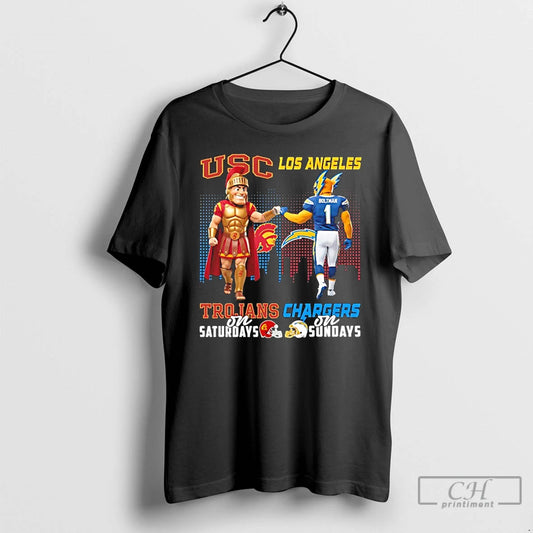 Classic Usc Trojans On Saturdays Vs Los Angeles Chargers On Sundays Mascot Skyline T Shirts - clothing by TeeHivey.com