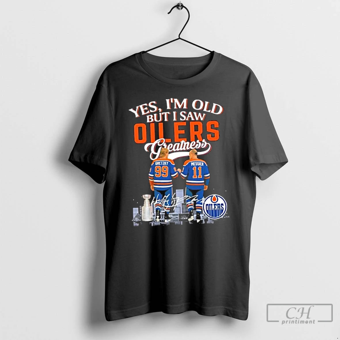 Classic Yes Im Old But I Saw Edmonton Oilers Gretzky And Messier Skyline Signatures - clothing by TeeHivey.com