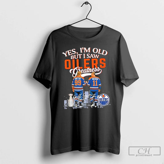 Classic Yes Im Old But I Saw Edmonton Oilers Gretzky And Messier Skyline Signatures - clothing by TeeHivey.com