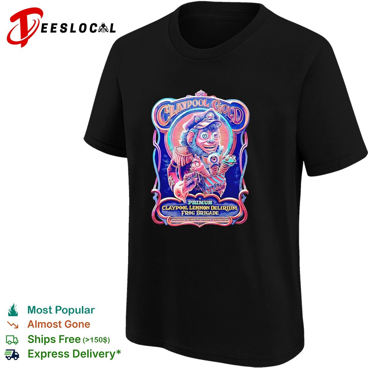 Claypool Gold Primus Claypool Lennon Delirium and Frog Brigade Columbus Ohio 2026 Event shirt