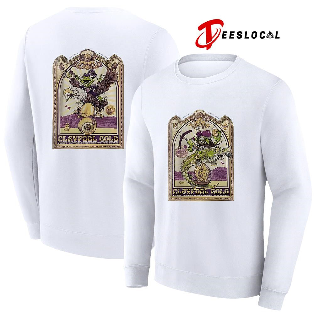 Claypool Gold Primus Claypool Lennon Delirium and Frog Brigade Dillon Colorado graphic shirt