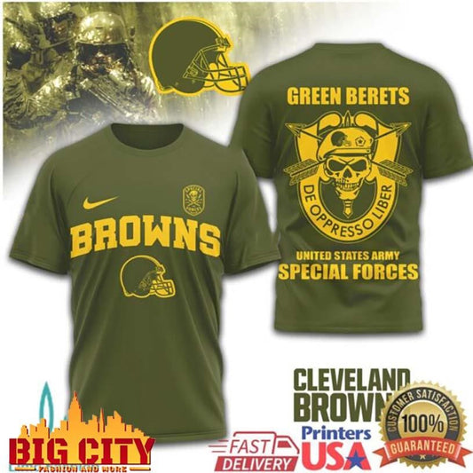 Cleveland Browns Green Berets US Army Special Forces Military Tribute Two Sided Shirt