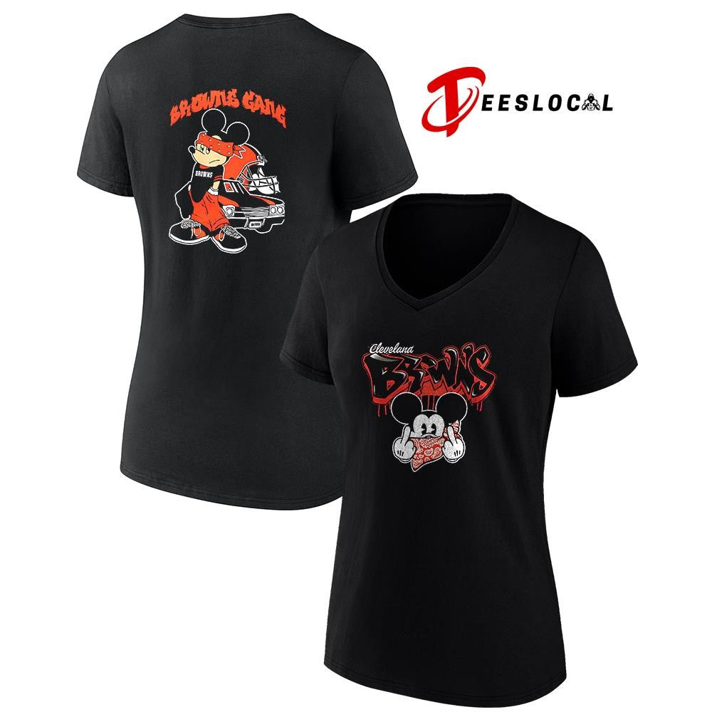 Cleveland Browns x Gangsta Mickey Mouse middle finger shirt