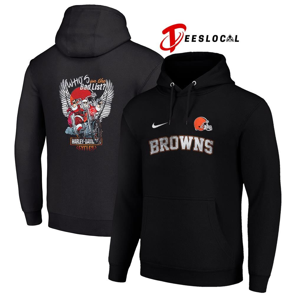 Cleveland Browns x Harley Davidson Santa Claus who’s on the bad list graphic shirt