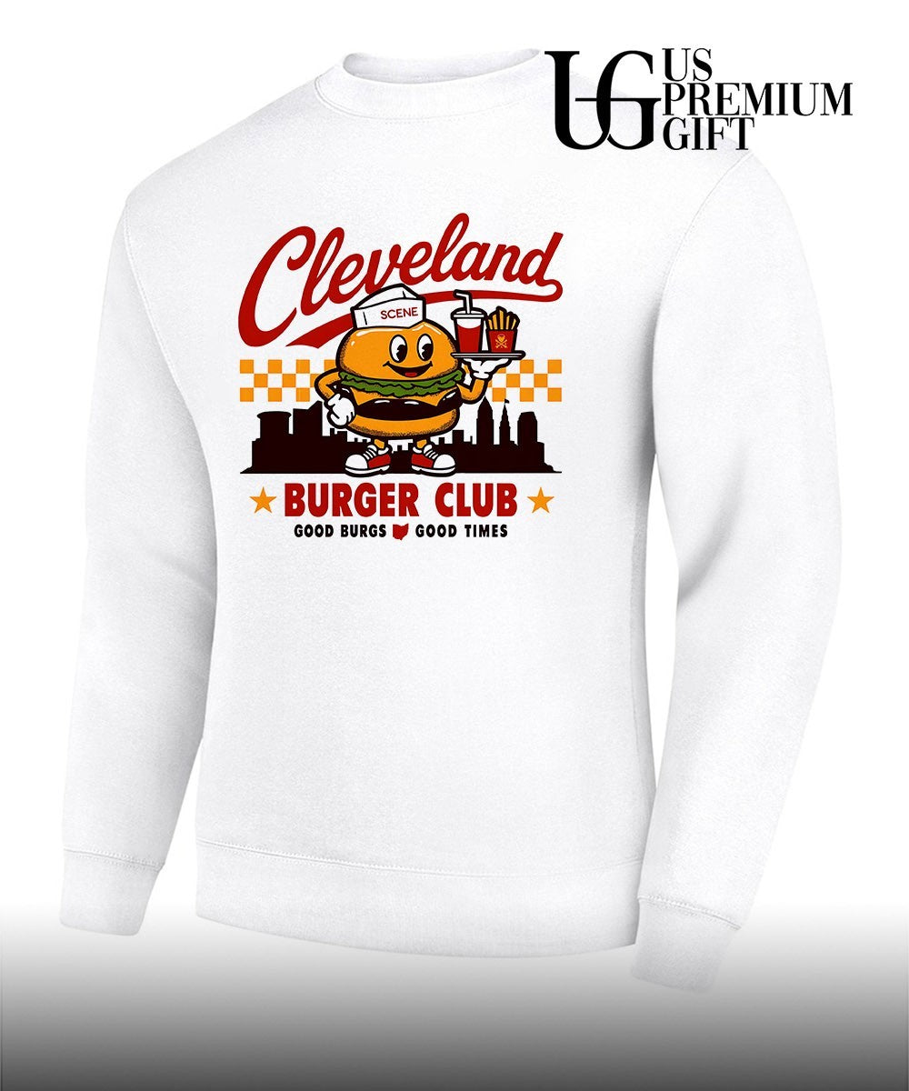 Cleveland Ohio Burger Club Scene city skyline Graphic good burgs good times shirt