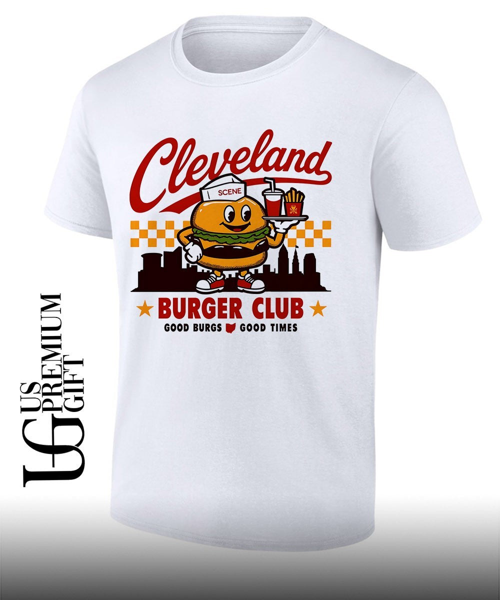 Cleveland Ohio Burger Club Scene city skyline Graphic good burgs good times shirt