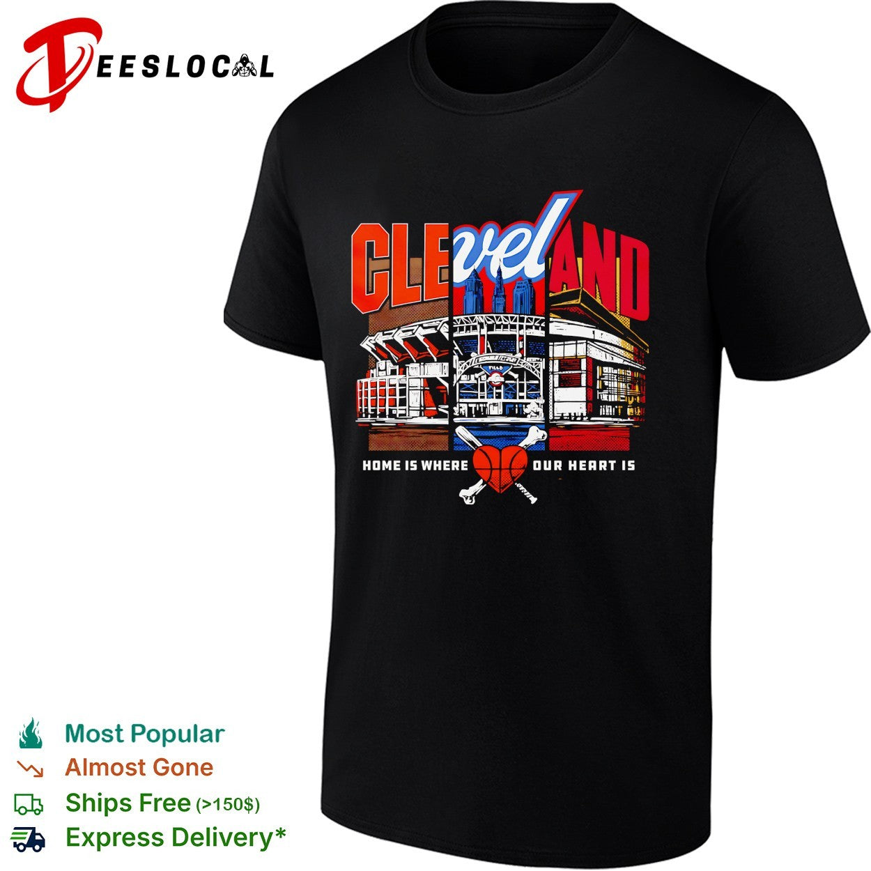 Cleveland baseball home is where our heart is stadium illustration shirt