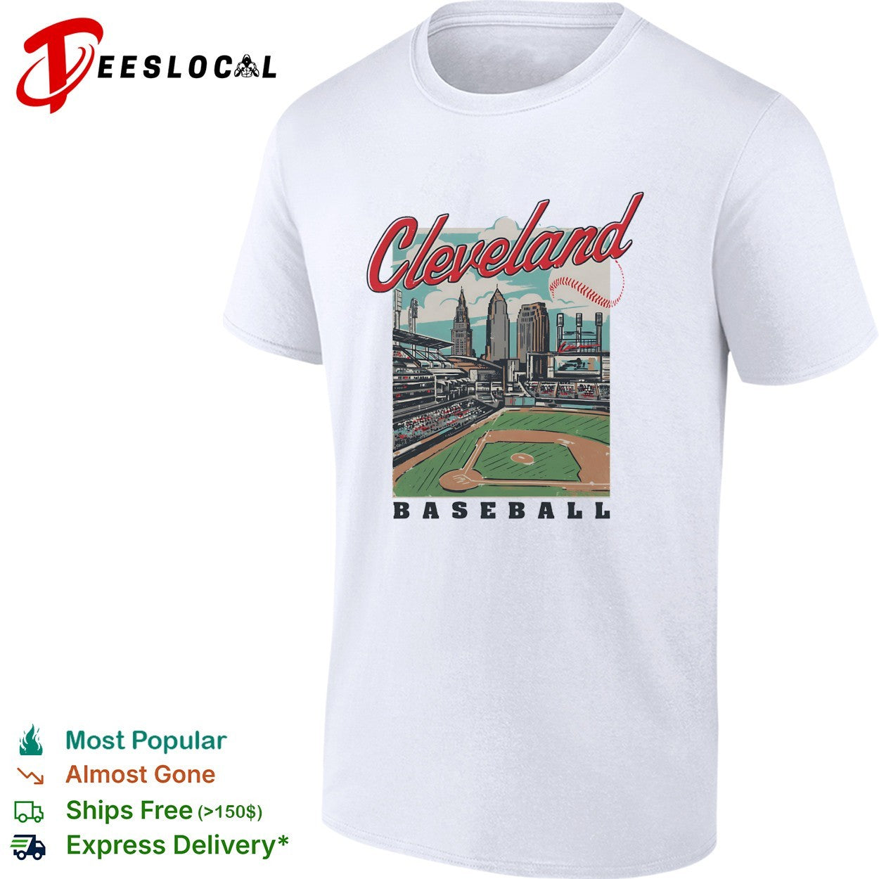 Cleveland baseball stadium skyline retro travel poster art shirt