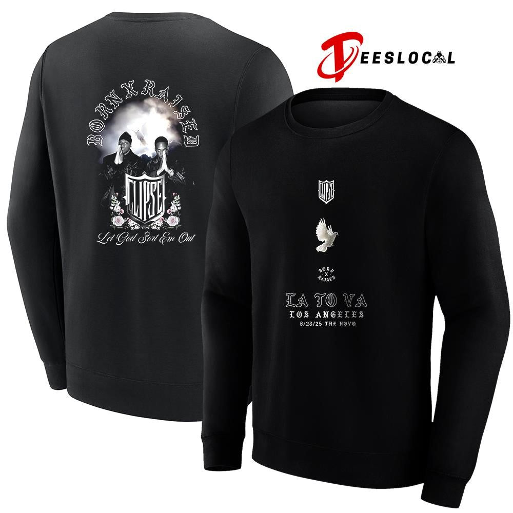 Clipse x Born X Raised Los Angeles to Virginia let God sort em out graphic shirt