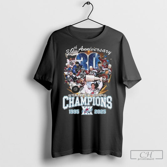 Colorado Avalanche 30th Anniversary Stanley Cups Champions 1995 2025 Signatures T Shirts