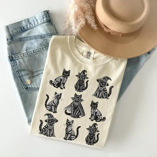 Comfort Colors Halloween Black Cat Shirt, Cat Lover Gift, Happy Halloween, Retro Spooky Season, Black Cat Costume Tee