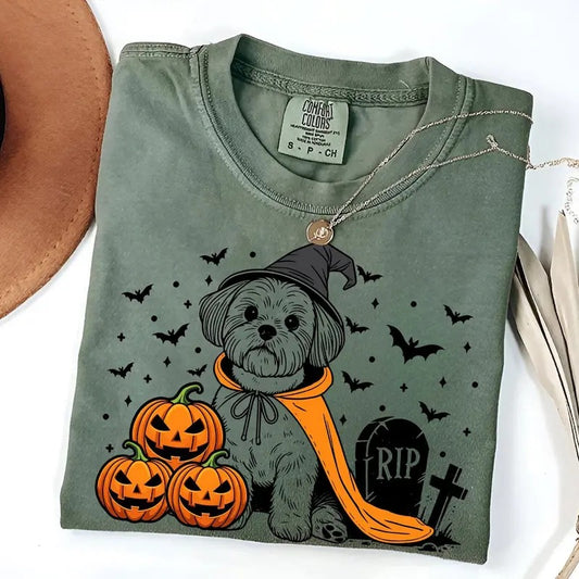Comfort Colors Shih Tzu Halloween Shirt | Spooky Shih Tzu Witch T-Shirt | Pumpkin Shih Tzu Dog Tee | Funny Halloween Dog Lover Gift | Fall Shih Tzu Shirt
