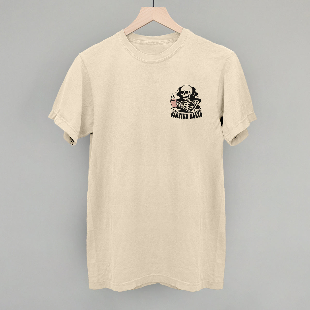 Staying Alive Coffee Skeleton (Left Chest) - clothing by TeeHivey.com (Image 3)