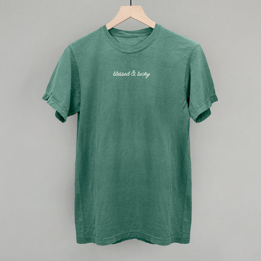 Blessed & Lucky Script - clothing by TeeHivey.com (Image 1)