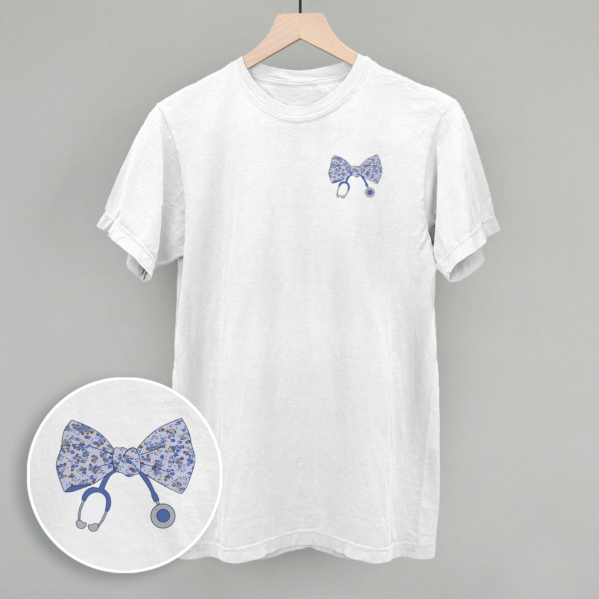 Stethoscope Floral Bow (Left Chest) - clothing by TeeHivey.com (Image 1)