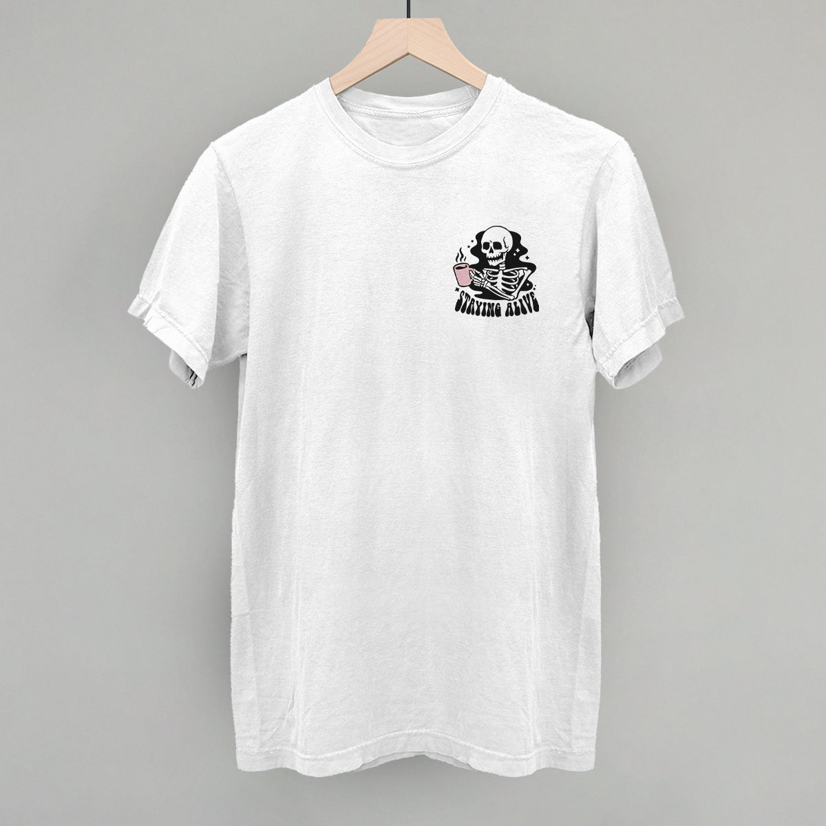 Staying Alive Coffee Skeleton (Left Chest) - clothing by TeeHivey.com (Image 4)