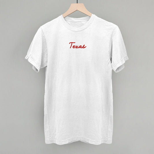 Texas Script (Red) - clothing by TeeHivey.com (Image 1)