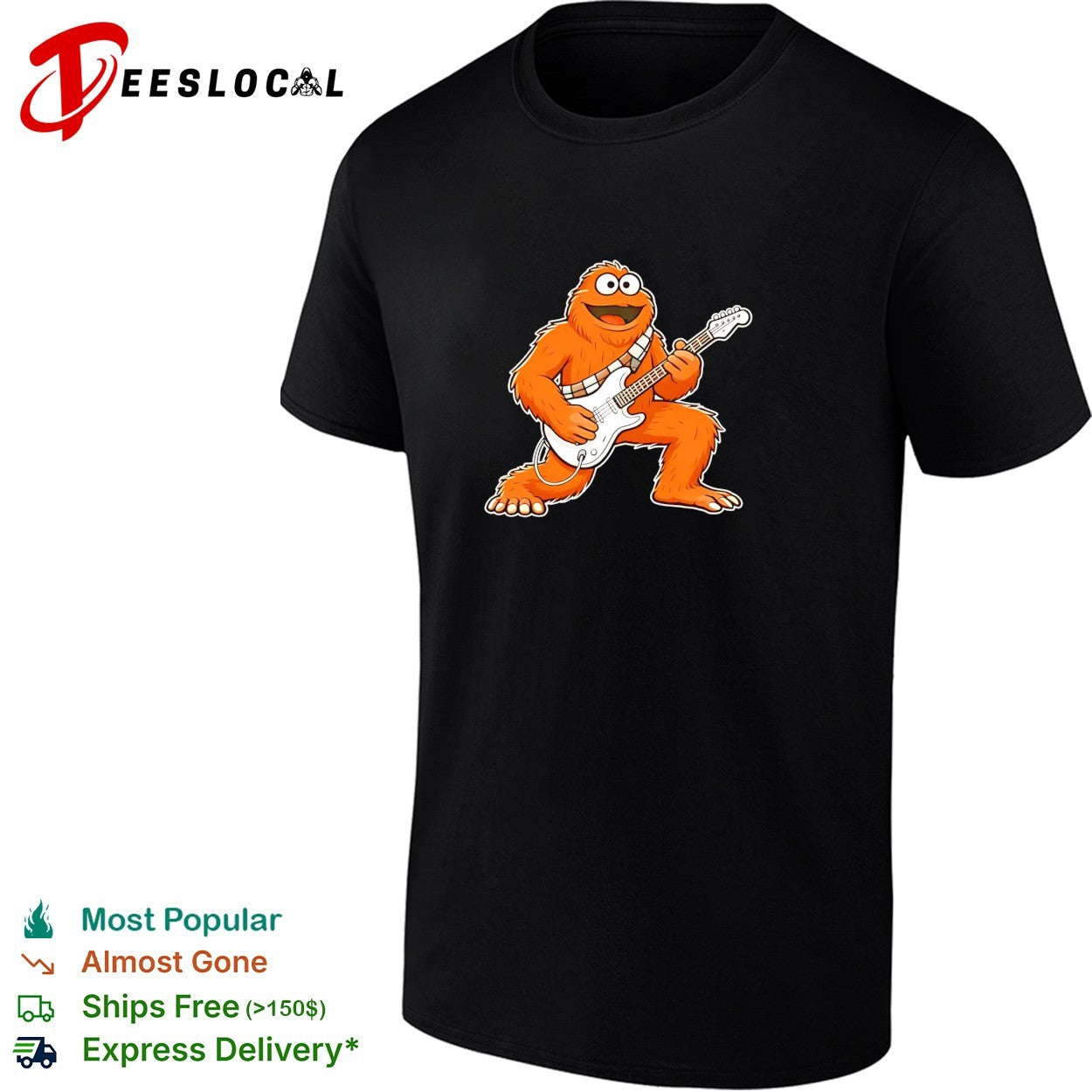 Cookie Monster Chewbacca Star Wars Sesame Street Mashup Playing Electric Guitar shirt