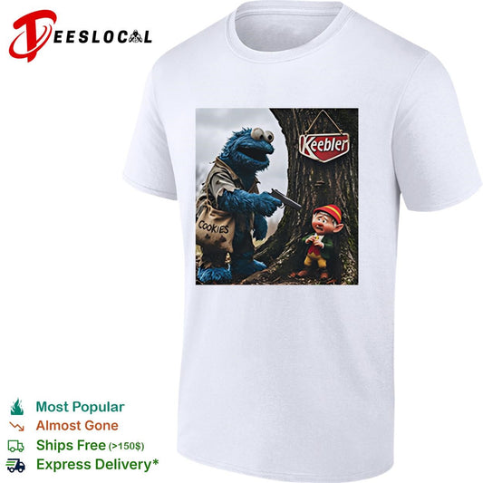 Cookie Monster robbing Keebler elf tree cookies humor shirt