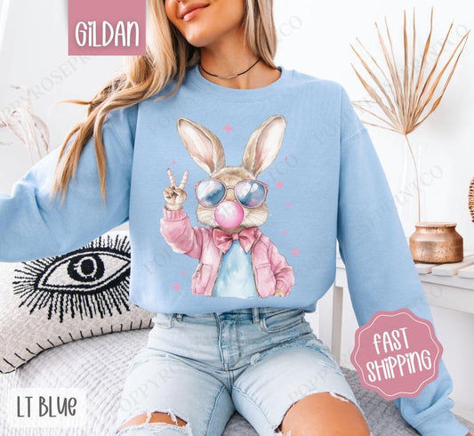 Cool Bunny Sweatshirt, Easter Crewneck, Trendy Bunny Women's Sweater, Gift for Her