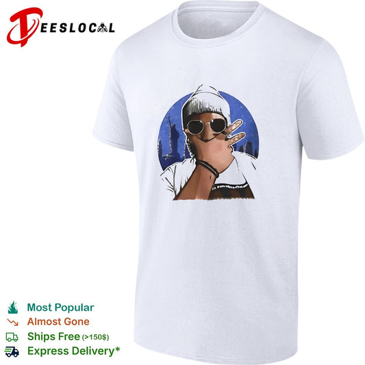 Cool hip-hop figure sunglasses beanie NYC city skyline circle illustration art shirt