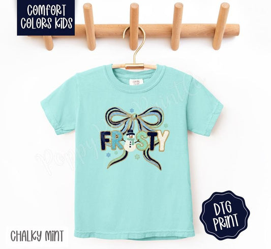 Coquette Frosty Youth Comfort Colors Tshirt, Christmas Tee for Kids