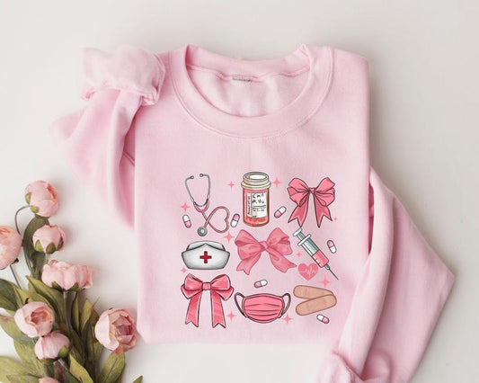 Coquette Nurse Sweatshirt, Pink Bow Nurse Sweatshirt, Girl Nurse Sweater, Nurse Graduation Shirt, Girly Nurse Birthday...