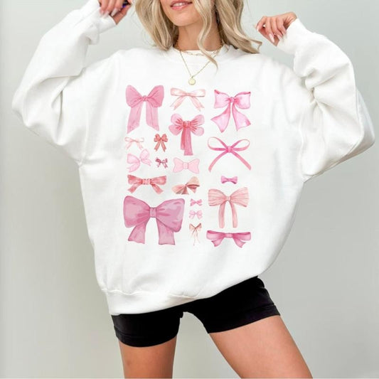 Coquette Pink Bow Sweatshirt, Cute Coquette Shirt, Pink Ribbon Sweatshirt, Trendy Crewneck, Ribbon Valentine Sweatshirt,...