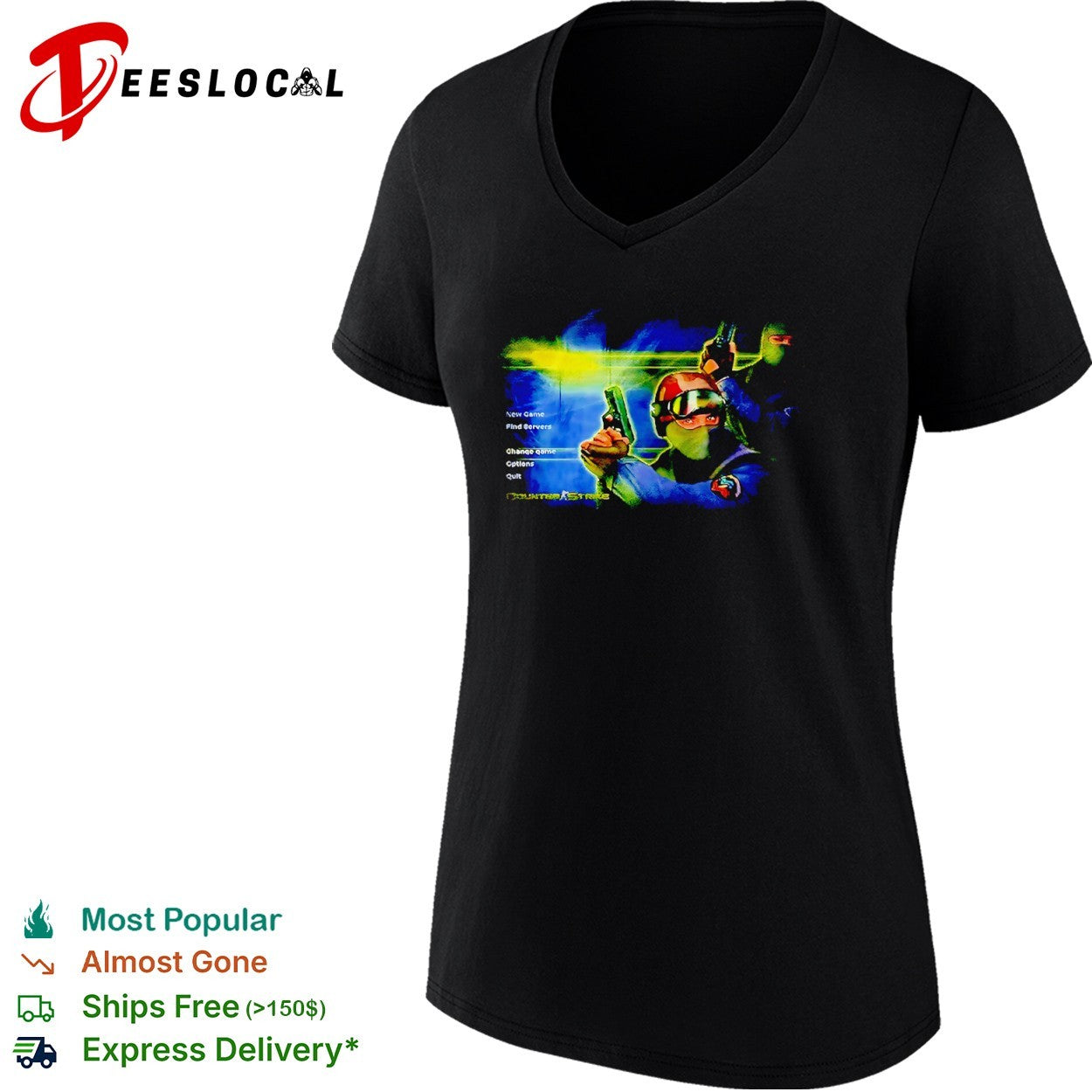 Counter Strike New Game Find Servers Change Game Options Quit Valve Gaming shirt