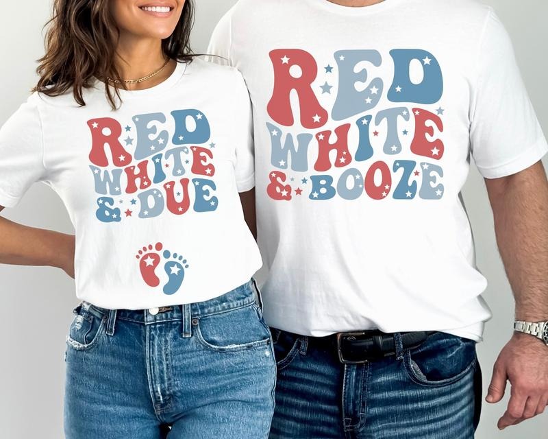 Couples 4th of July Pregnancy Announcement Shirts Matching Fourth of July Baby Reveal t-shirt Independence Day Baby...