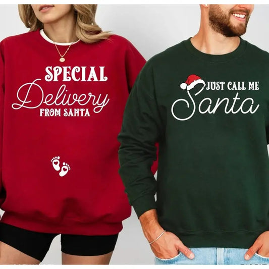 Couples Christmas Pregnancy Announcement Sweatshirt, Special Deliver From Santa, Funny Christmas Pregnancy Shirt, Couple Matching Xmas Shirt