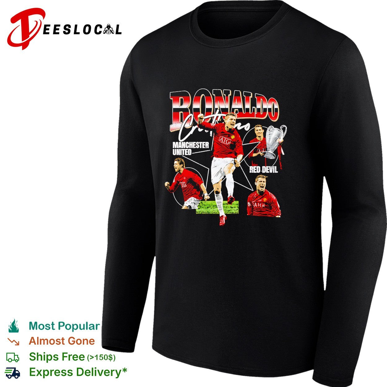Cristiano Ronaldo Manchester United red devil portrait shirt