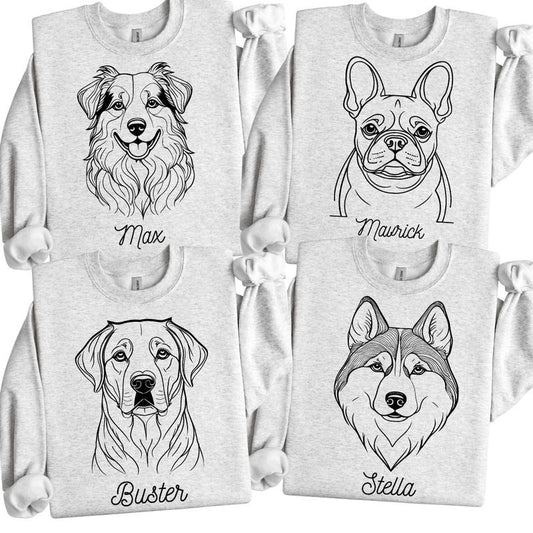 Custom Minimalist Outline Dogs Sweatshirt, Personalized Dog Breed and Dog Name Crewneck, Personalization Dog