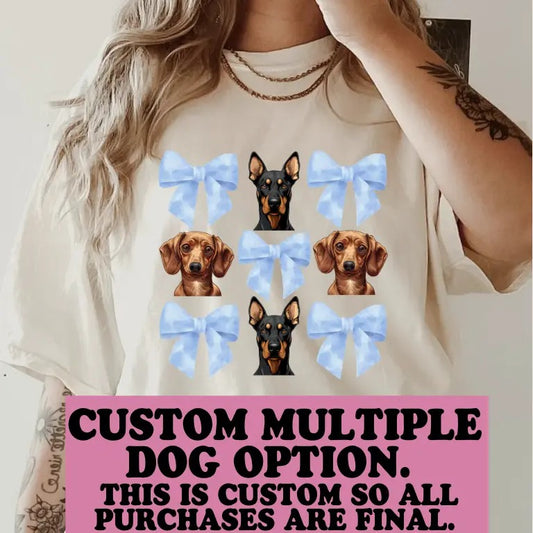 Custom Multiple Dog and Bow Shirt~ Unisex Apparel Relaxed Fit Printed In The USA Clothing Womenswear Casual Comfort Cotton Top Athletic Boho Chic
