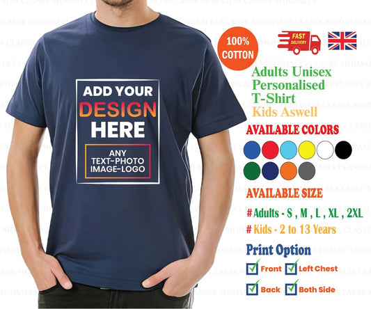 Custom Printed T-Shirt  Personalised Tee Shirt with Your Text Image Logo Unisex