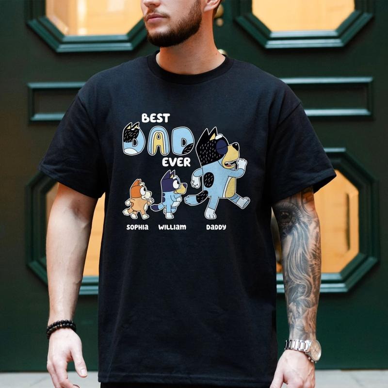 Customized Best Dad Ever Bluey T-Shirt, Bluey Bandit Dad Tee Shirt, Custom Name Dad Shirt, Best Dad Bluey Sweatshirt, Bluey Family Matching Tee, Custom Bandit Heeler Shirt, Gift For Father's Day
