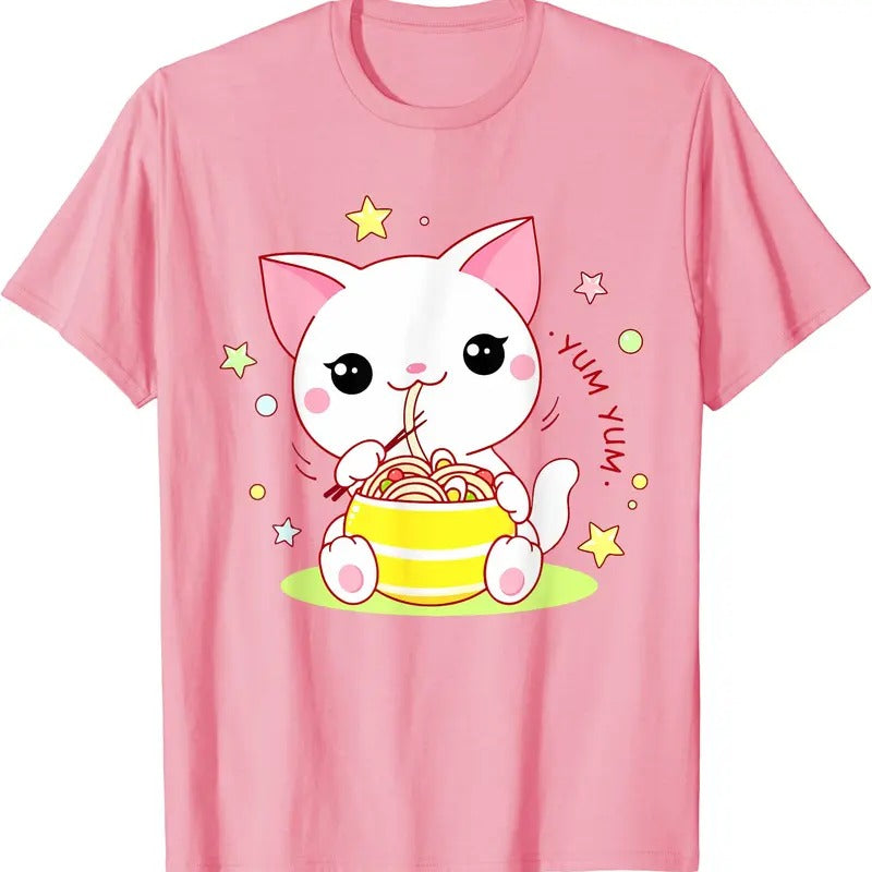 Cute Cat Ramen Noodle Kawaii Anime Youth Teen Girl TShirt