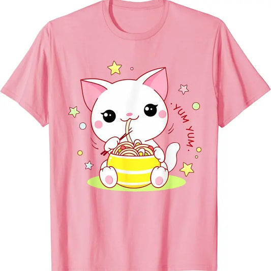 Cute Cat Ramen Noodle Kawaii Anime Youth Teen Girl TShirt