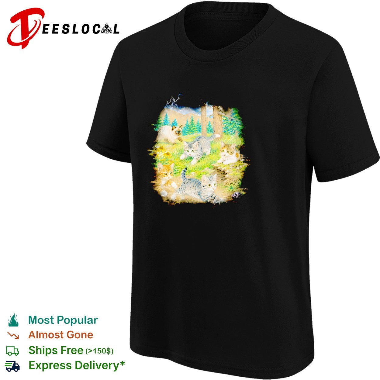 Cute kittens playing in forest meadow nature vintage photo shirt