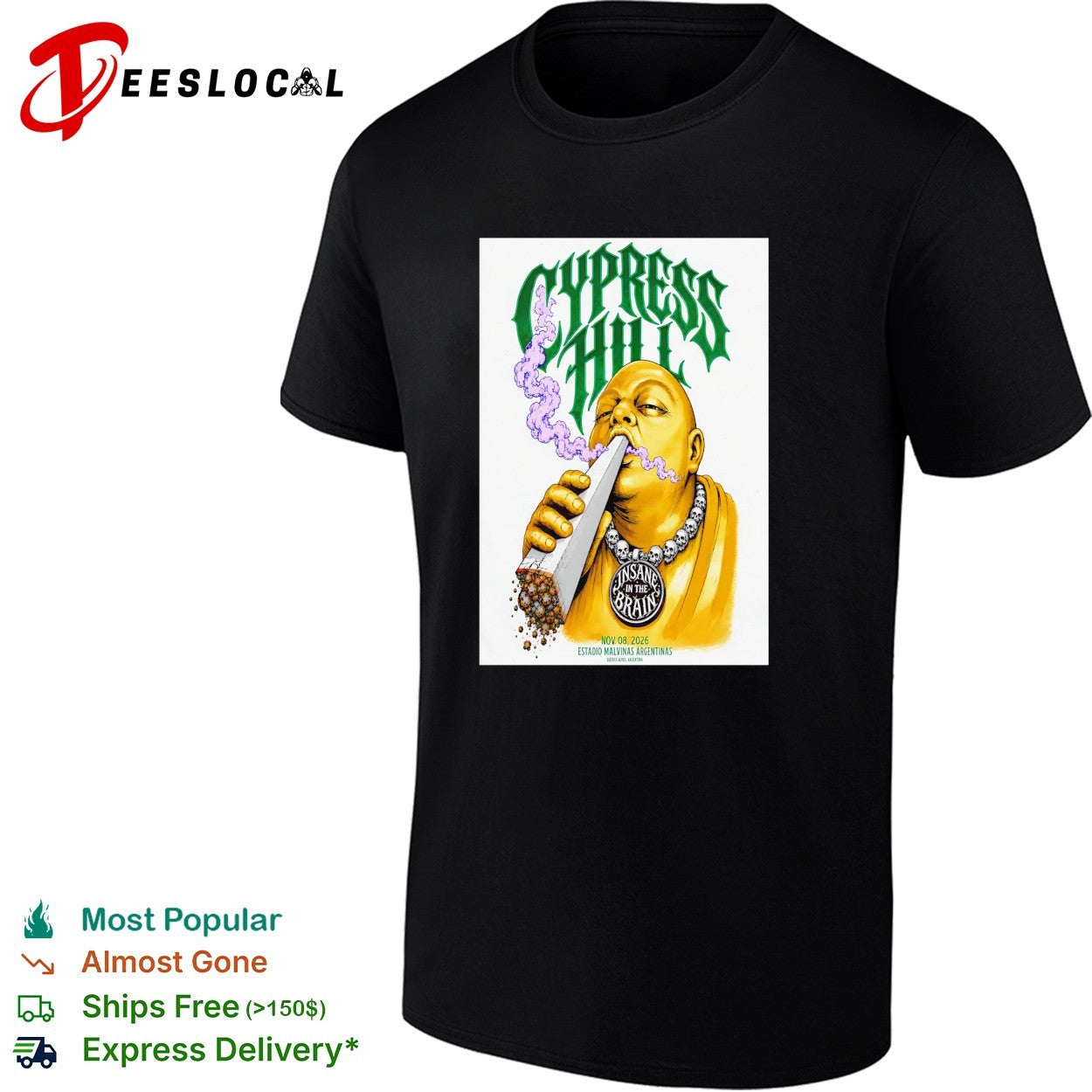 Cypress Hill Estadio Malvinas Argentinas 2026 poster shirt