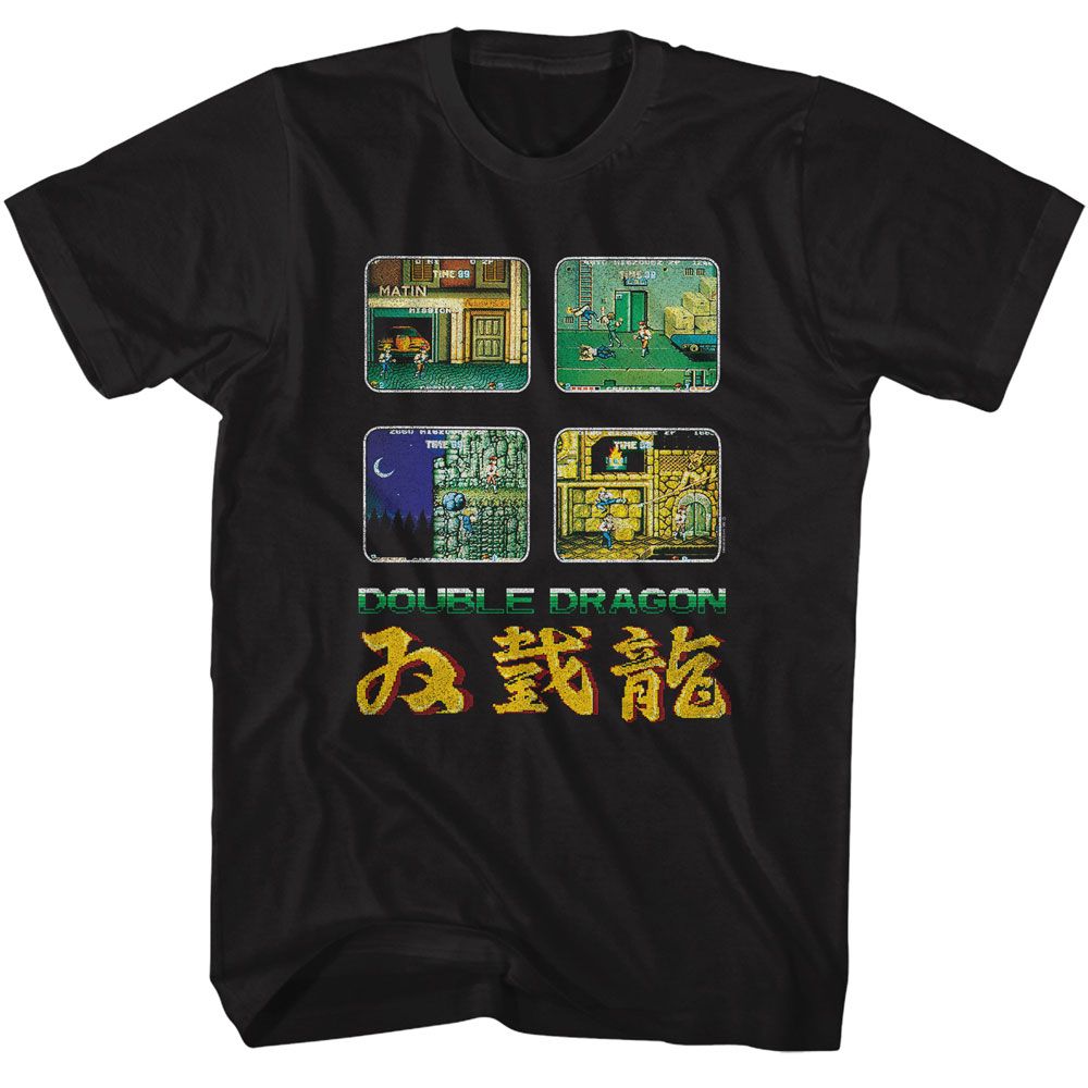 Double Dragon - Game Screens - American Classics - Solid Black Adult Short Sleeve T-Shirt