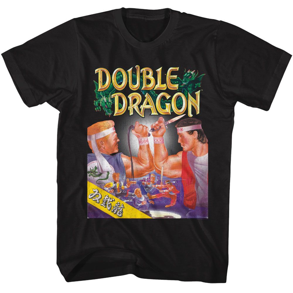 Double Dragon - Two Fighters - American Classics - Solid Black Adult Short Sleeve T-Shirt