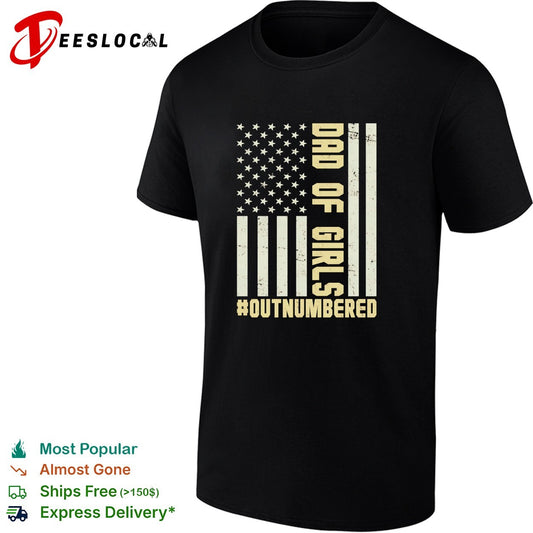 Dad of girls outnumbered American flag text shirt