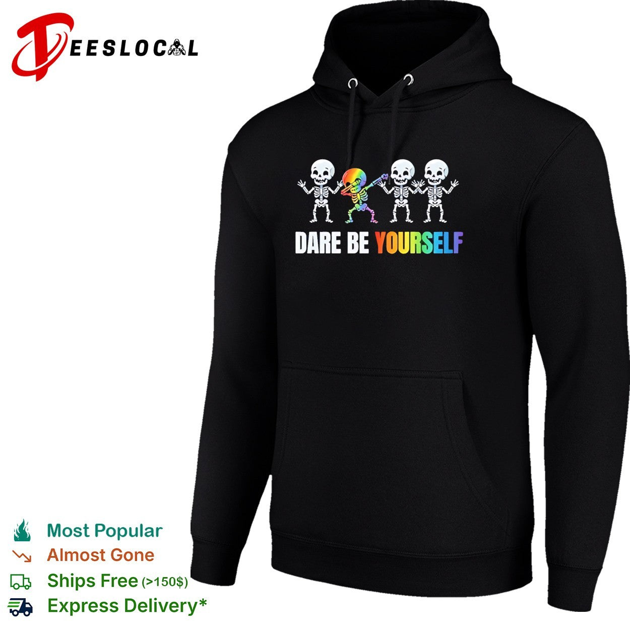 Dare be yourself rainbow skeleton dabbing design for pride celebration shirt
