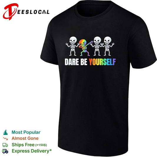 Dare be yourself rainbow skeleton dabbing design for pride celebration shirt