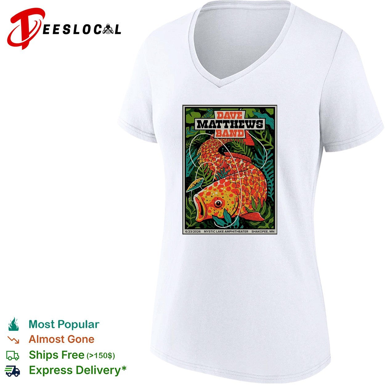 Dave Matthews Band Mystic Lake Amphitheater 2026 fish poster shirt