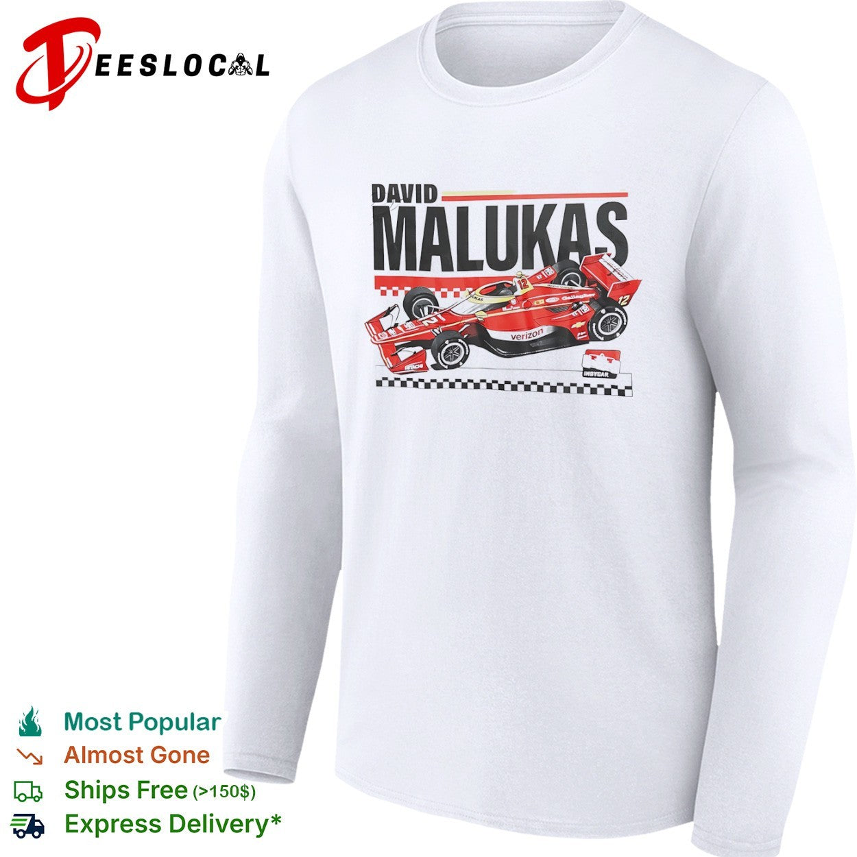 David Malukas Verizon IndyCar Series Team Penske No 12 Chevrolet Racing Car shirt