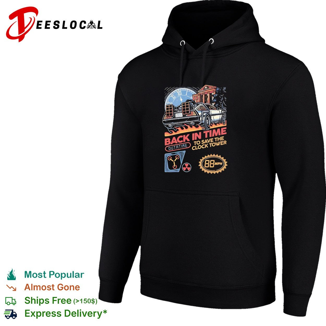 DeLorean car back in time to save the clock tower shirt