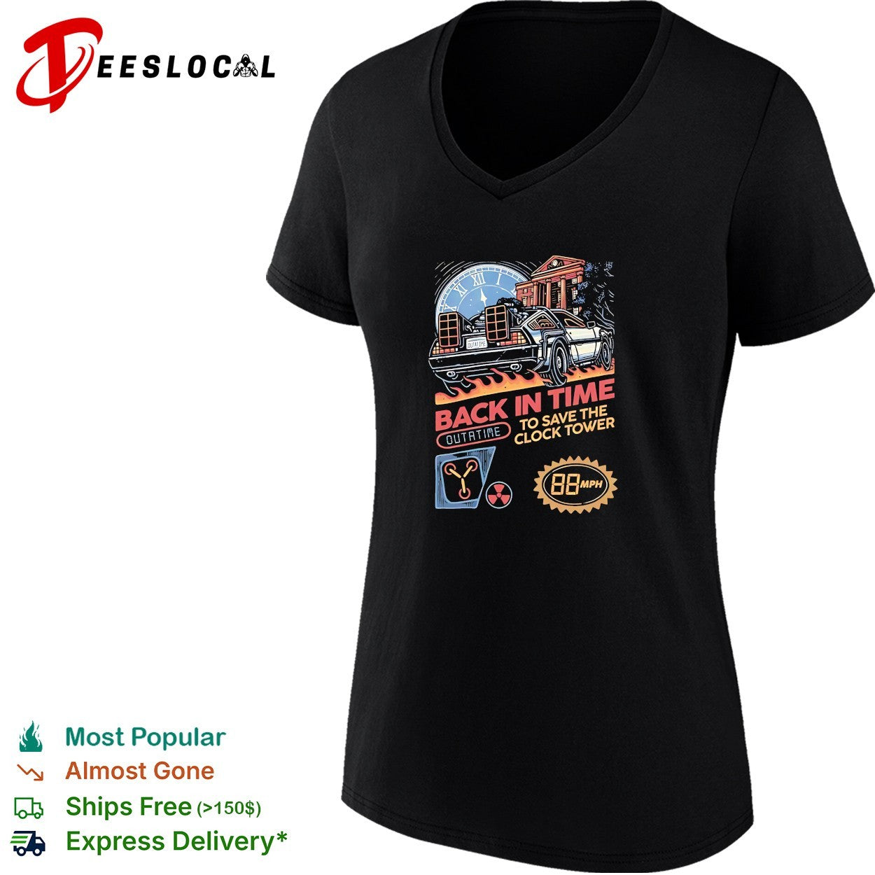 DeLorean car back in time to save the clock tower shirt